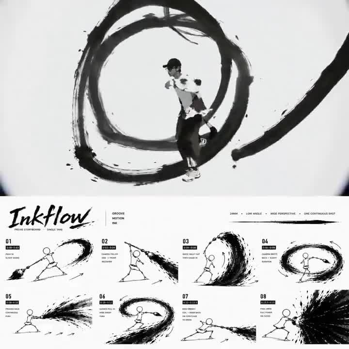 Seedance 2.0 Prompt: Ink Minimalism Hip-Hop Dance Video