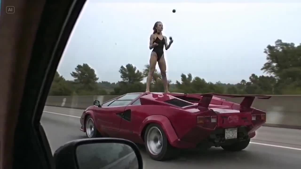 Seedance 2.0 Prompt: Woman Juggling on Moving Lamborghini