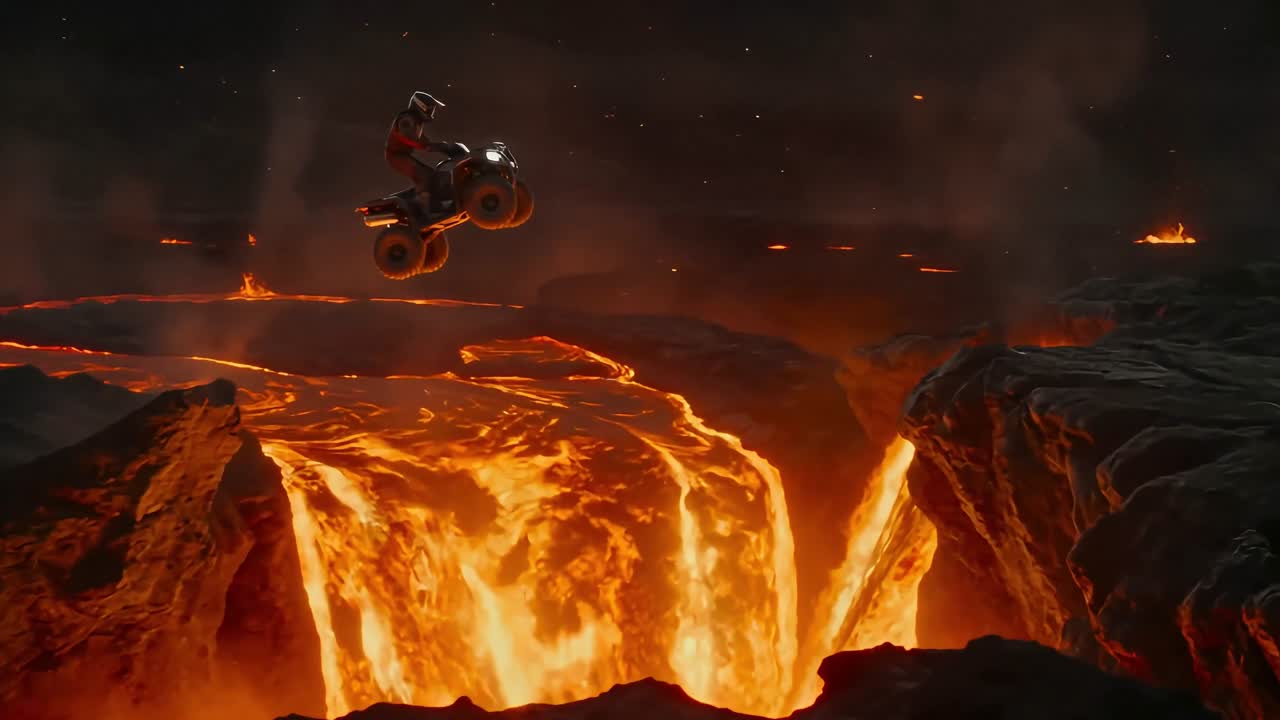 Seedance 2.0 Prompt: Lava Field ATV Stunt Video