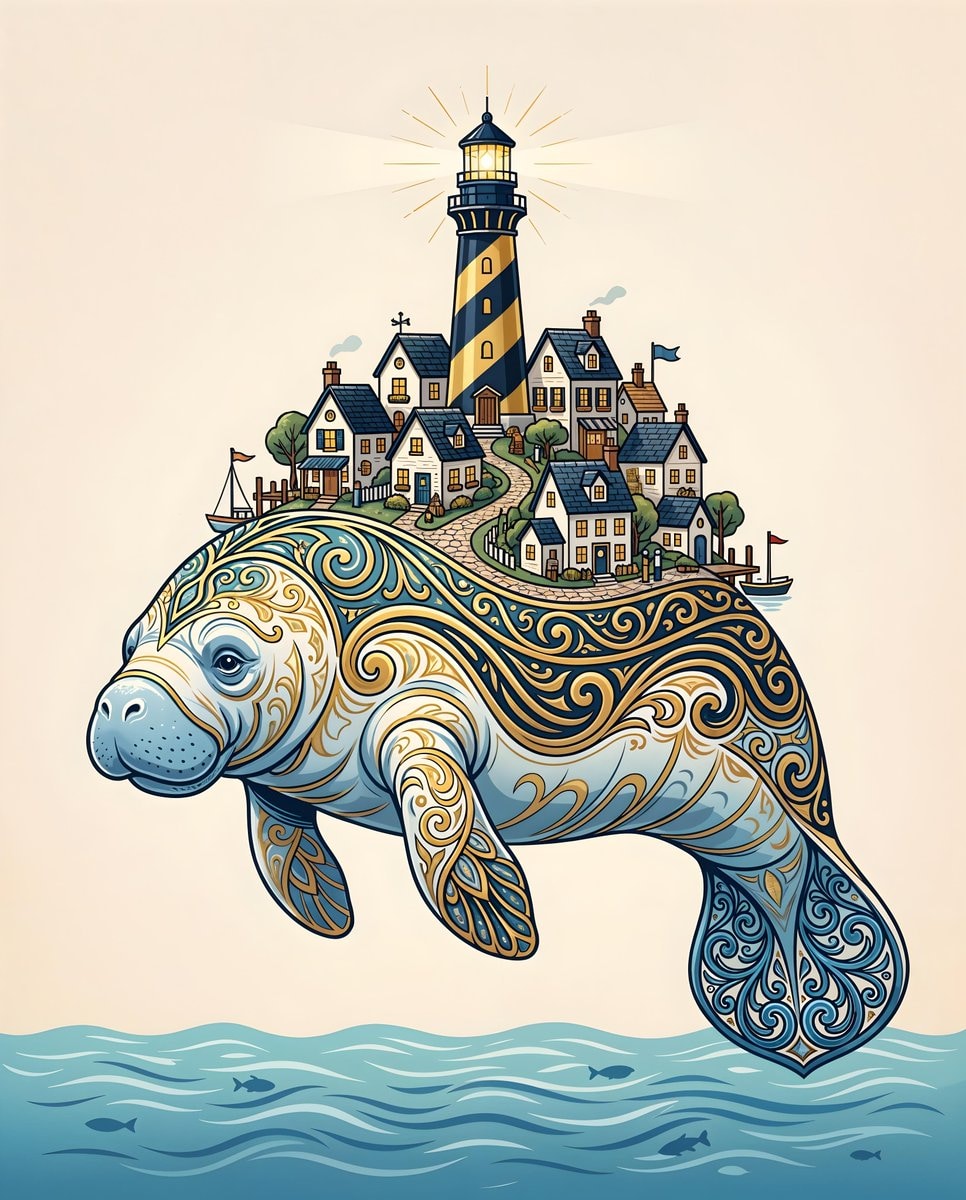 Nano Banana Pro: Majestic Manatee Village AI Image Prompt AI image prompt preview generated with Synterial