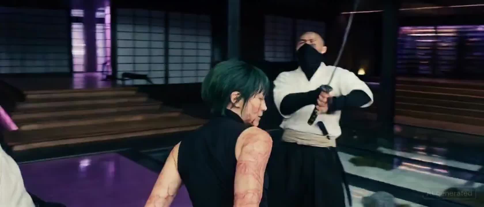Seedance 2.0 Prompt: Maki Zenin's Nimble Sword Fight in Zen Garden