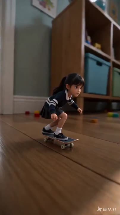 Seedance 2.0 Prompt: Miniature Girl Skateboard Chase in a Child's Room