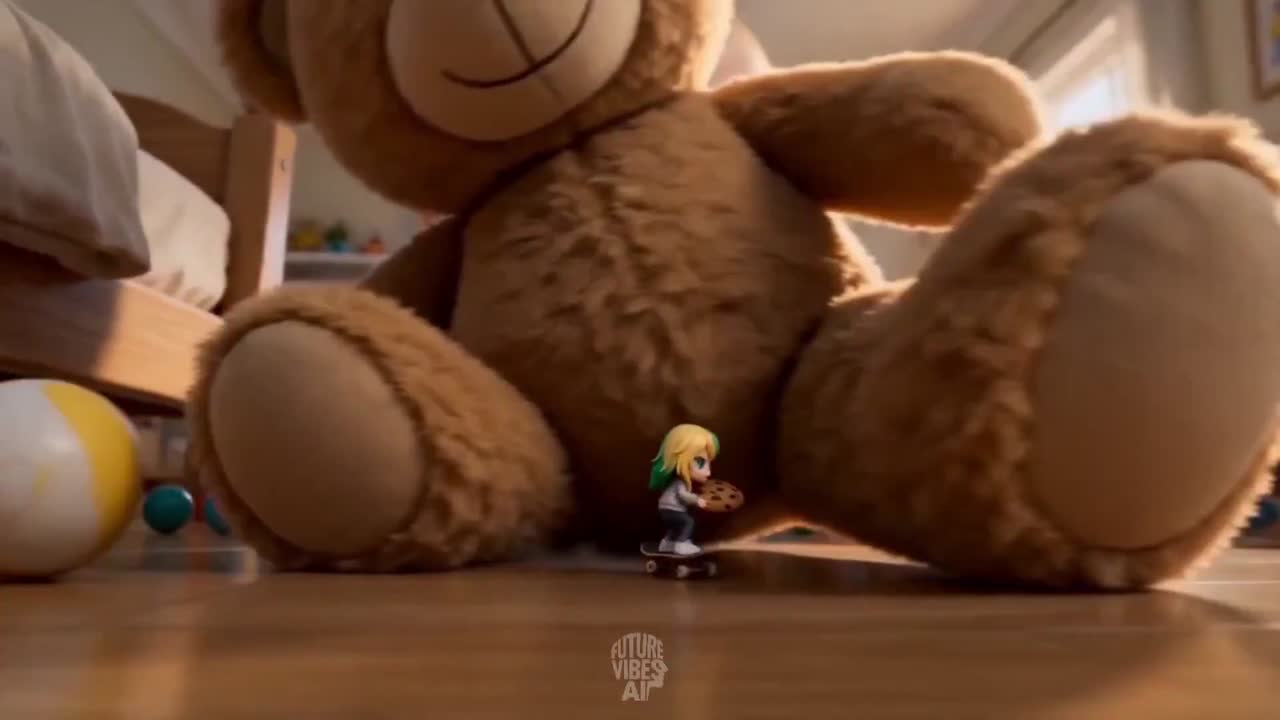 Seedance 2.0 Prompt: Miniature Skateboard Chase in Baby's Room
