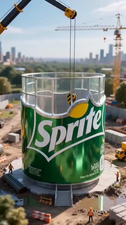 Seedance 2.0 Prompt: Cinematic Sprite Can House Construction