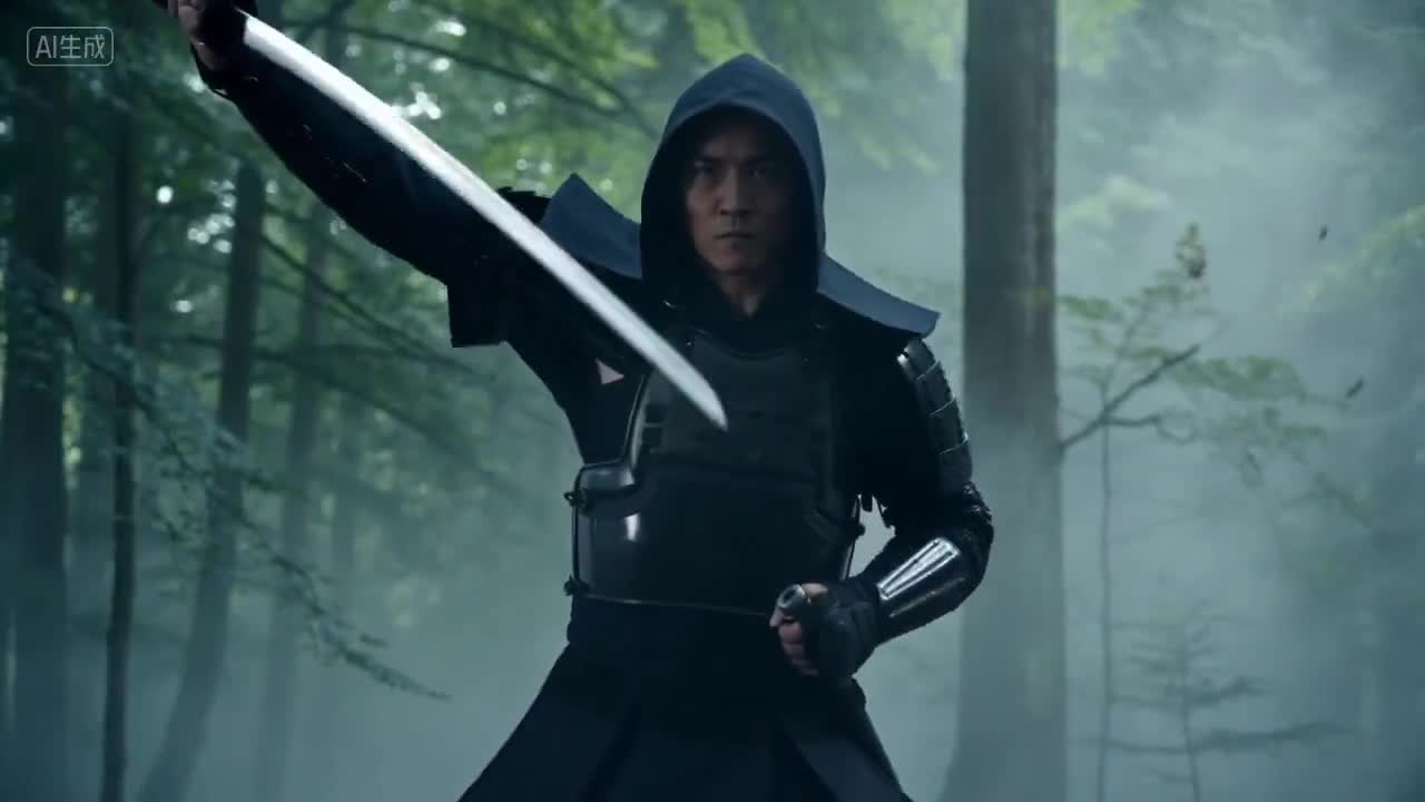 Modern Soldier vs. Ancient Samurai in Foggy Forest - Seedance 2.0 Prompt
