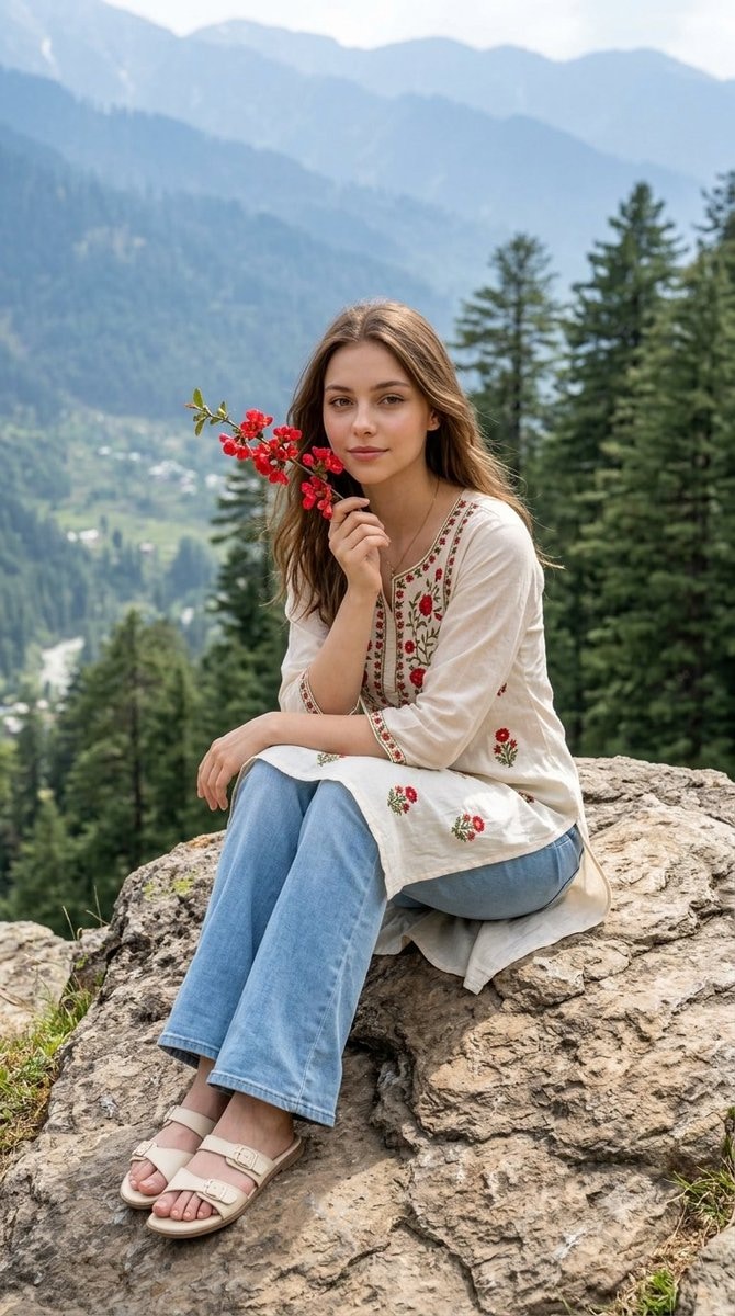 Nano Banana Pro AI Image Prompt: Mountain Viewpoint Fashion Portrait AI image prompt preview generated with Synterial