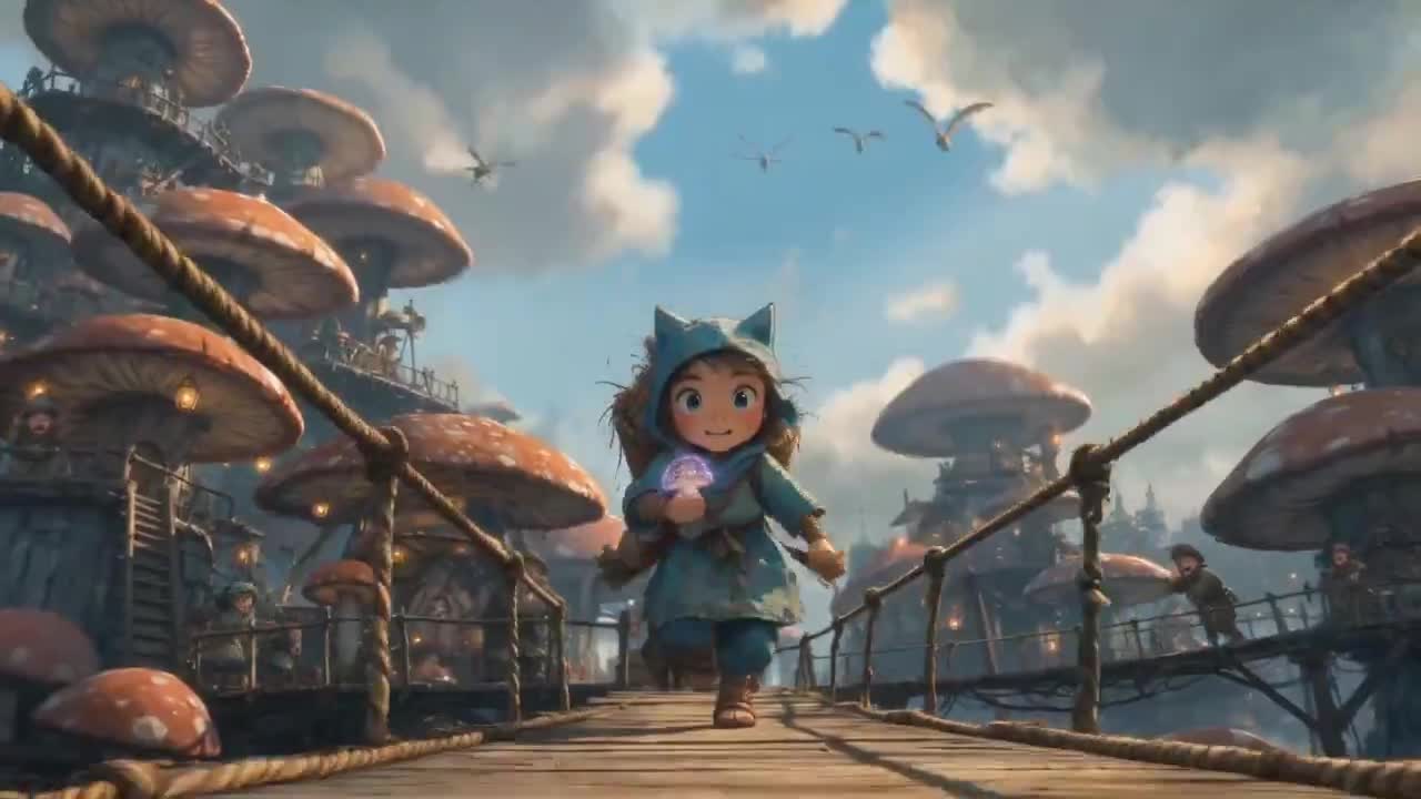 Seedance 2.0 Prompt: Anime Mushroom Port Town Escape Video