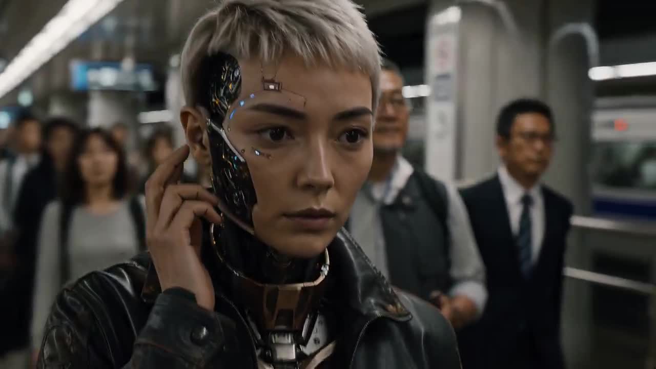 Seedance 2.0 Prompt: Neo-Noir Android Woman in Transit