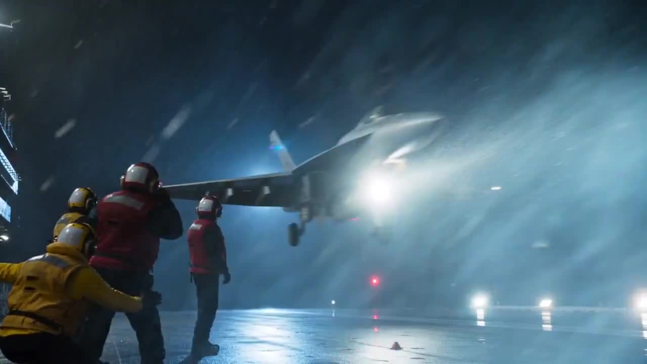 Seedance 2.0 Prompt: Night Fighter Jet Carrier Landing Video