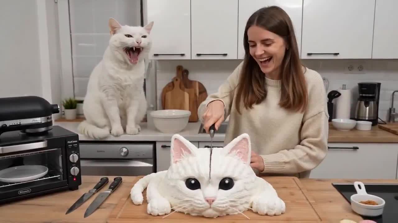 Seedance 2.0 Prompt: Cat Screams at Cake in UGC Video
