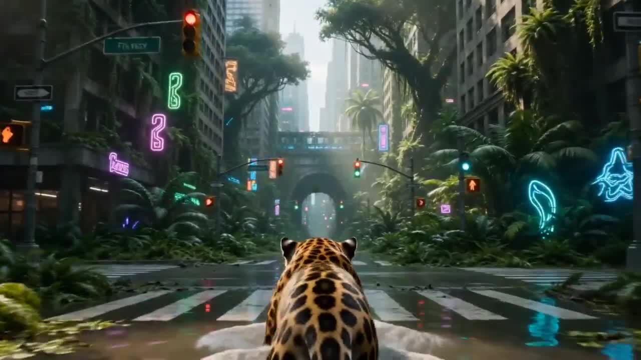 Seedance 2.0 Prompt: Overgrown Megacity Jungle in 2200