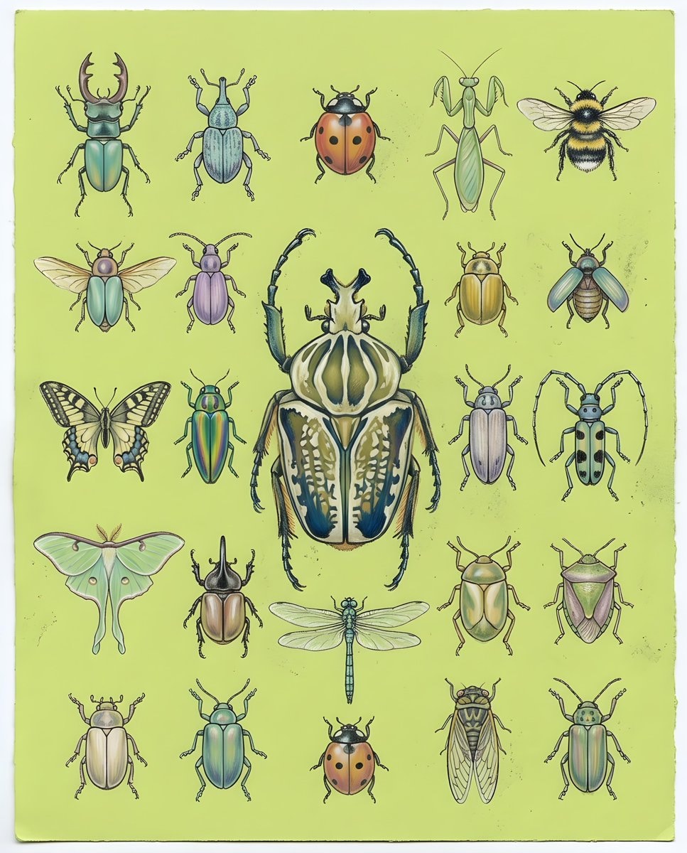 Nano Banana Pro Art: Pastel Chalk Insect Knolling AI Image Prompt AI image prompt preview generated with Synterial
