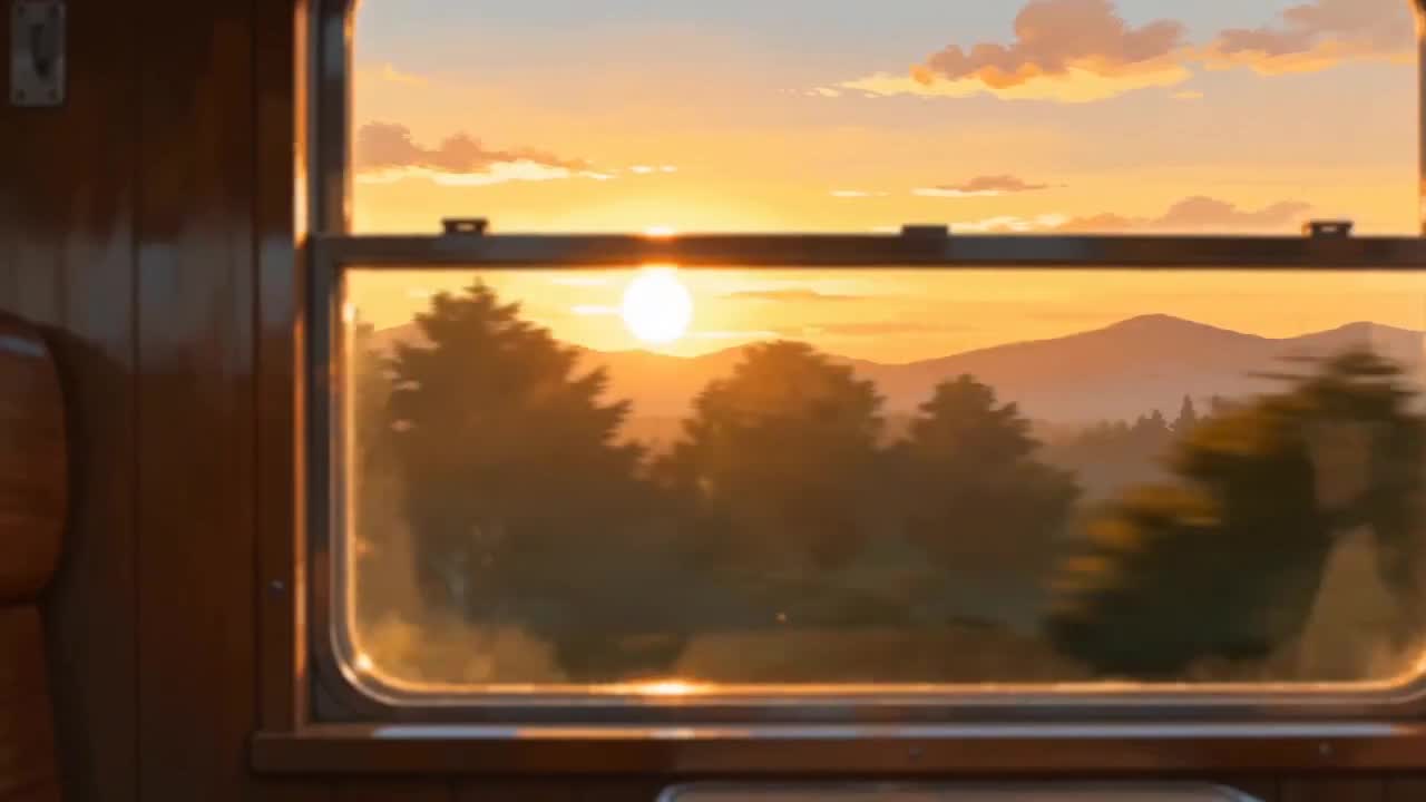 Seedance 2.0 Prompt: Peaceful Lofi Anime Train Ride at Sunset