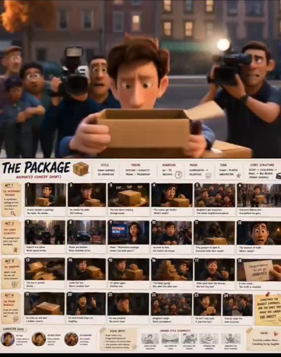 Seedance 2.0 Prompt: Pixar-Style Comedy Animation 'The Package'