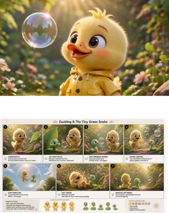 Seedance 2.0 Prompt: Pixar Chibi Duckling Garden Animation