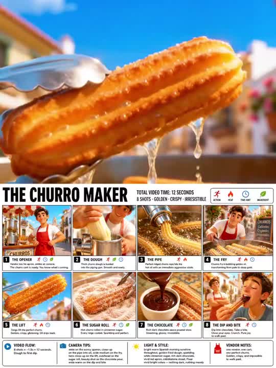 Seedance 2.0 Prompt: Pixar Style Churro Maker 3D Animation