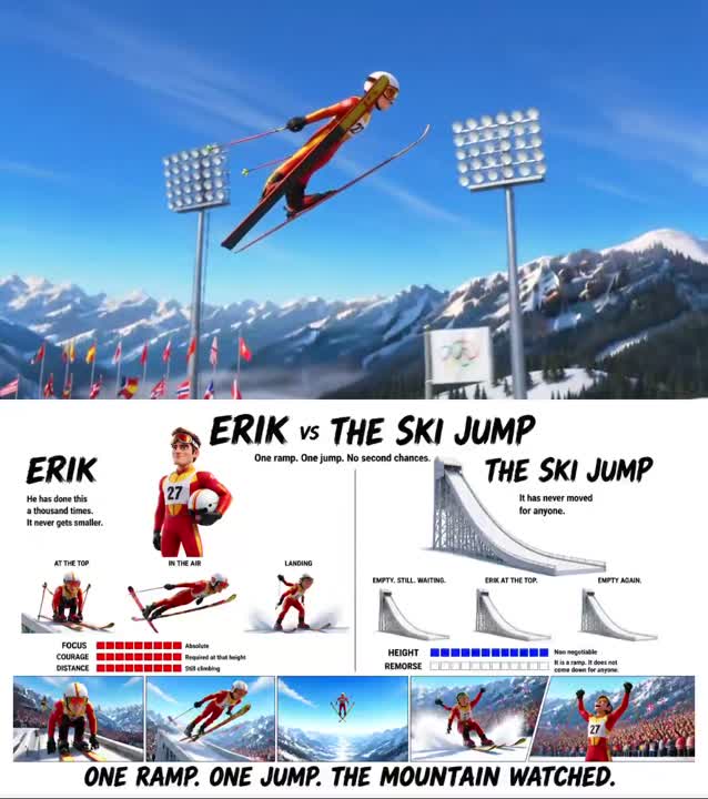 Seedance 2.0 Prompt: Pixar Style Ski Jump Animation