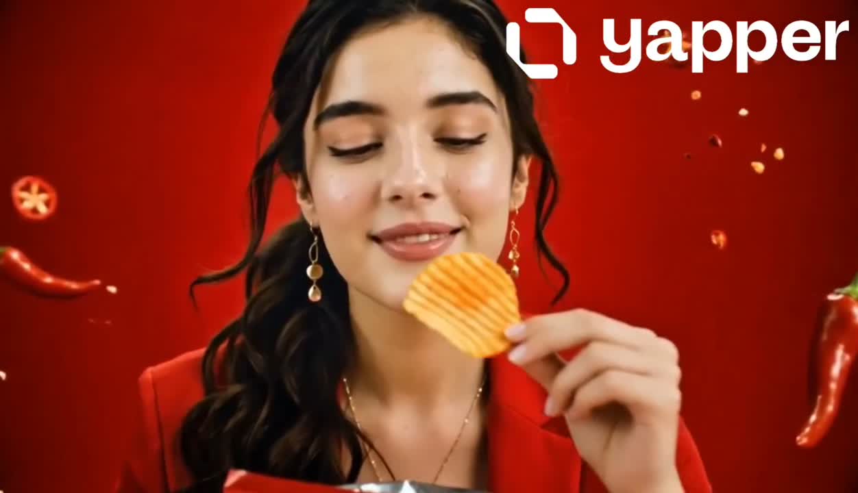 Seedance 2.0 Prompt: Spicy Chips Fashion Commercial in a Red Studio
