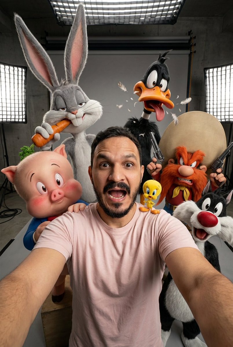 Realistic Looney Tunes Selfie AI Image Prompt | Nano Banana Pro AI image prompt preview generated with Synterial