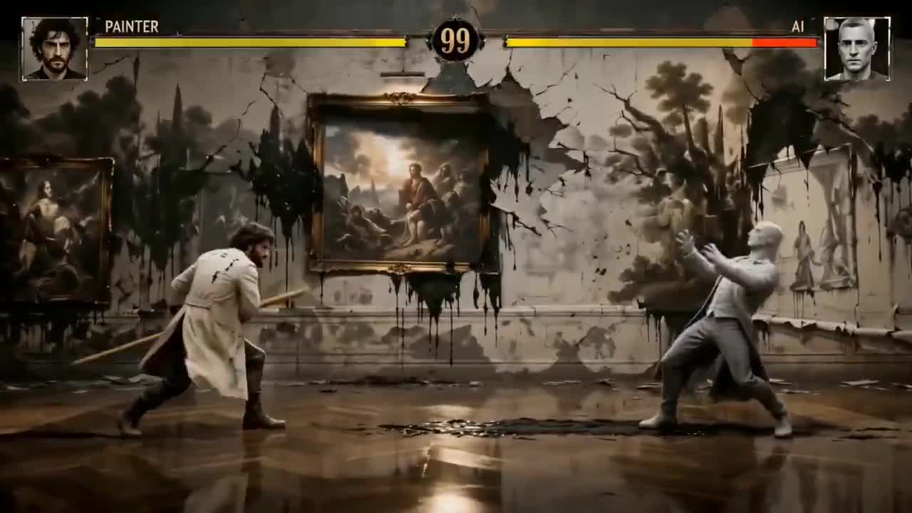Seedance 2.0 Prompt: Retro Arcade Art Fight Cinematic