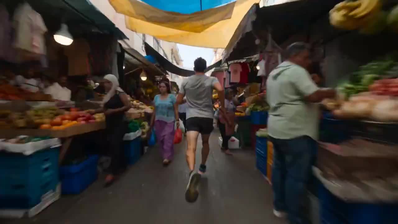 Seedance 2.0 Prompt: Runner Through Crowded Market