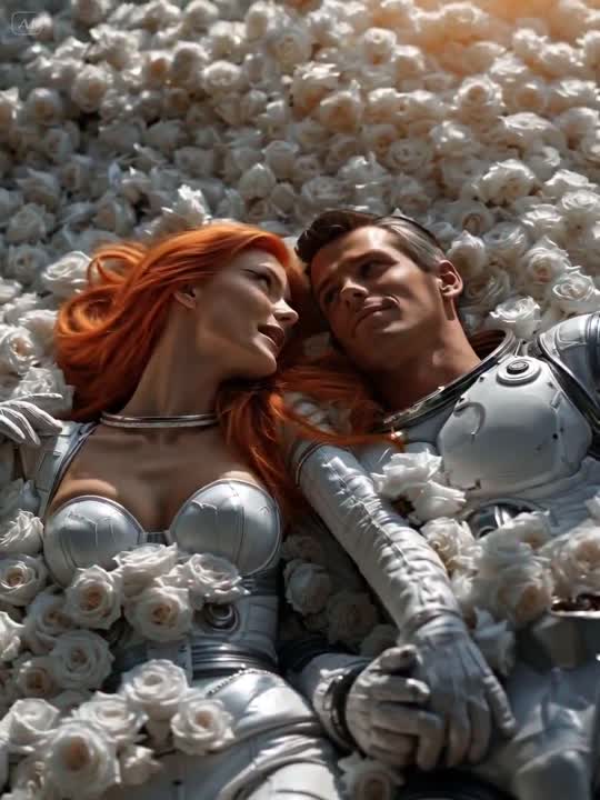 Seedance 2.0 Prompt: Cinematic Sci-Fi Romance, White Roses & Silver Suits