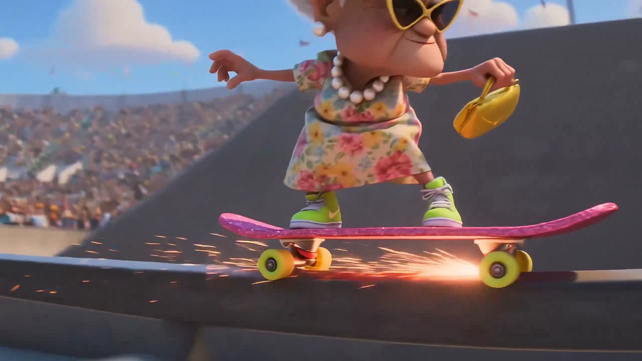 Seedance 2.0 Prompt: Grandma Skateboard Championship