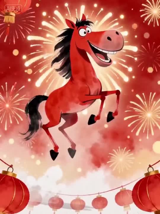 Seedance 2.0 Prompt: Animated Comic Horse New Year Video
