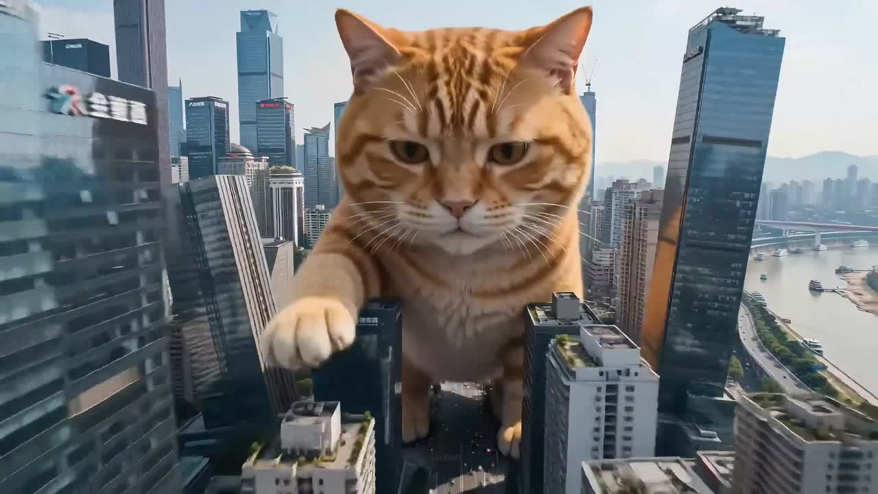 Seedance 2.0 Prompt: Godzilla Orange Cat in Chongqing