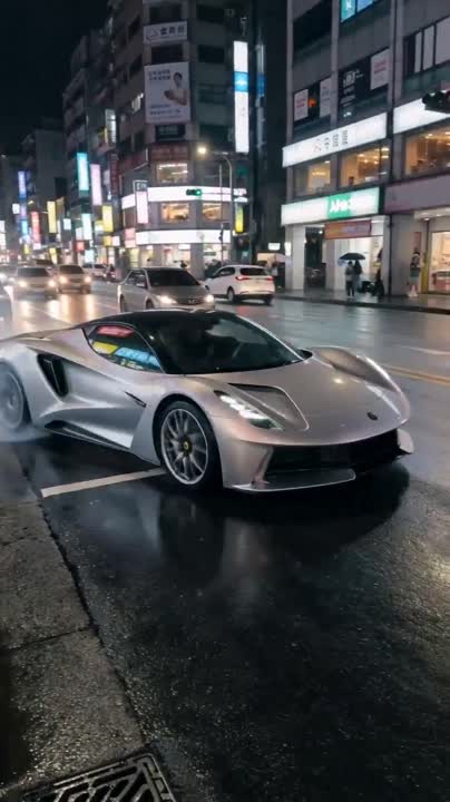 Seedance 2.0 Prompt: Silver Lotus Evija Urban Night Drift 4K