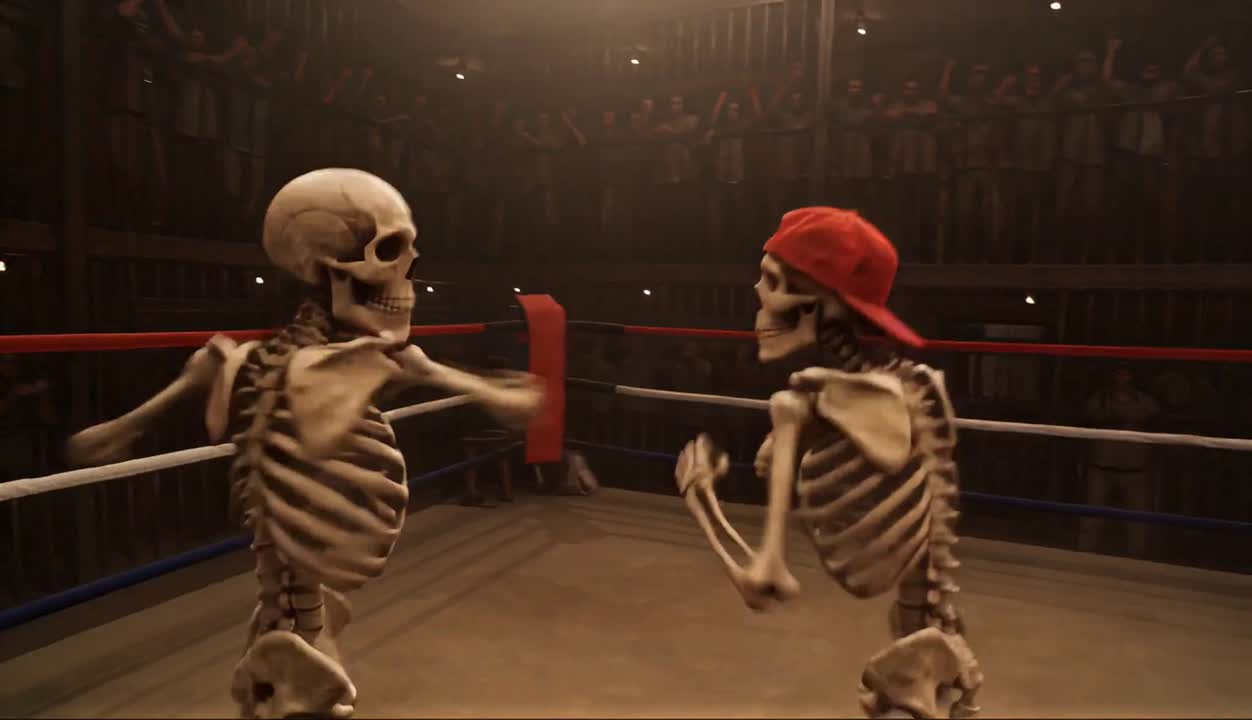 Seedance 2.0 Prompt: Ultra-Realistic Skeleton Underground Wrestling