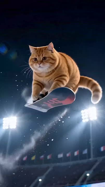 Seedance 2.0 Prompt: Ultra-Realistic Snowboarding Cat Video