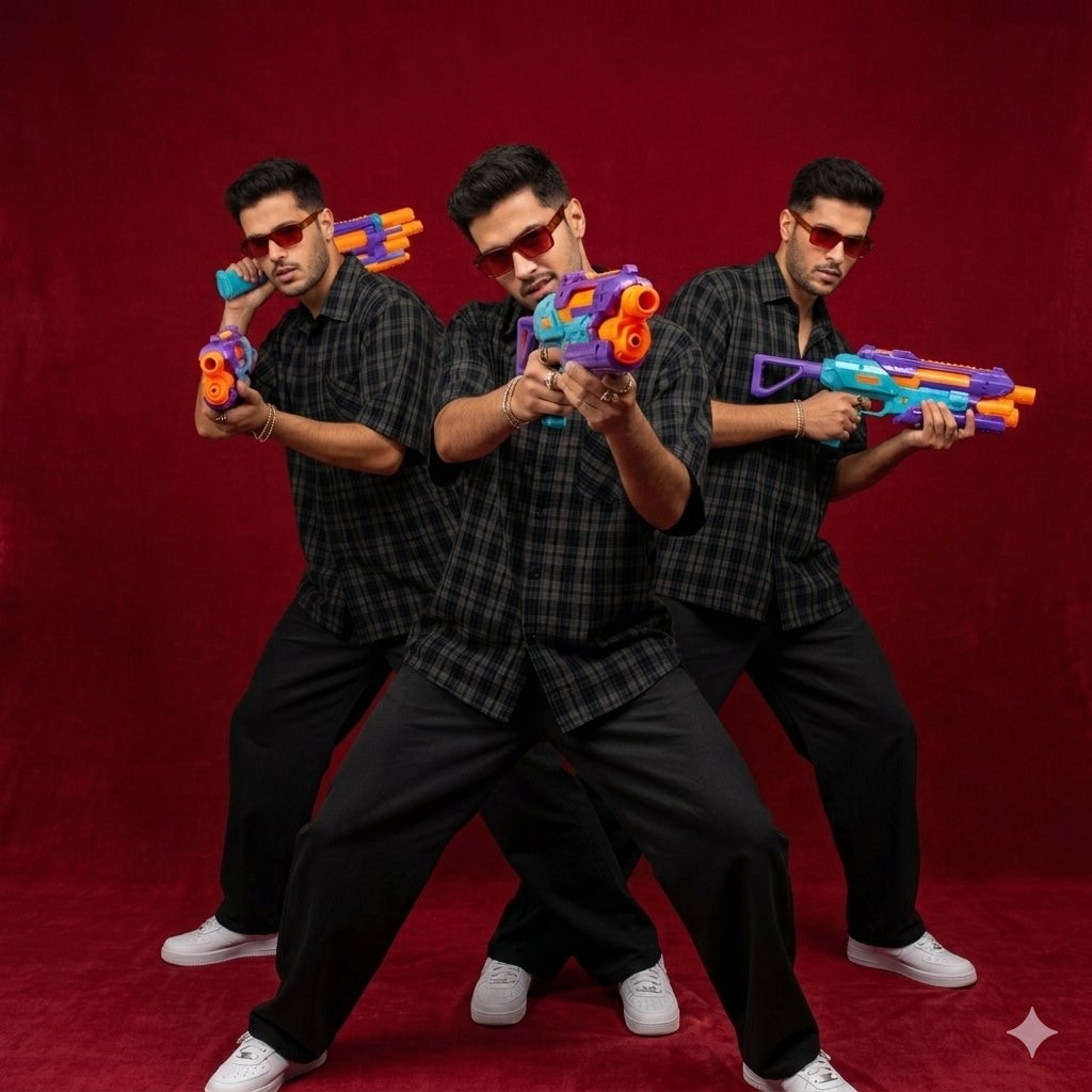 Action AI Image Prompt: Nano Banana Pro Man Clones AI image prompt preview generated with Synterial