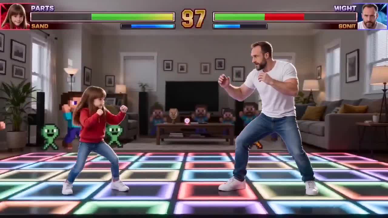 Seedance 2.0 Prompt: Street Fighter Dad vs Daughter in Living Room