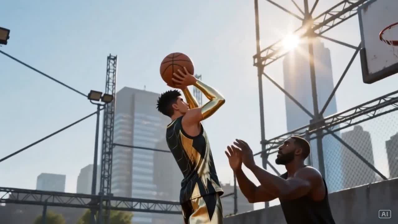 Seedance 2.0 Prompt: Streetball Wizard vs. Three Defenders Animation