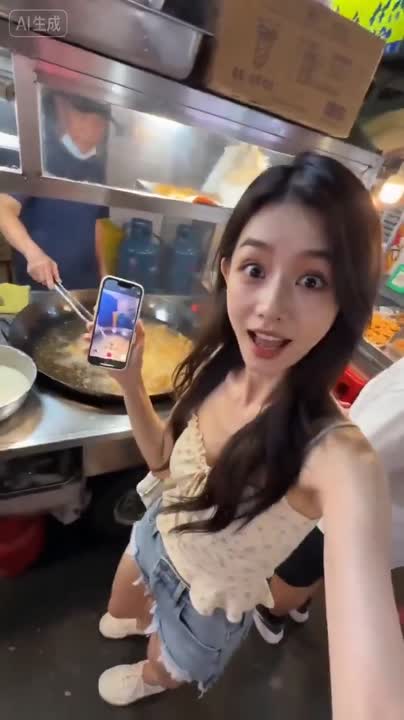 Seedance 2.0 Prompt: Taiwanese Night Market POV Video featuring a Girl Eating Fried Chicken