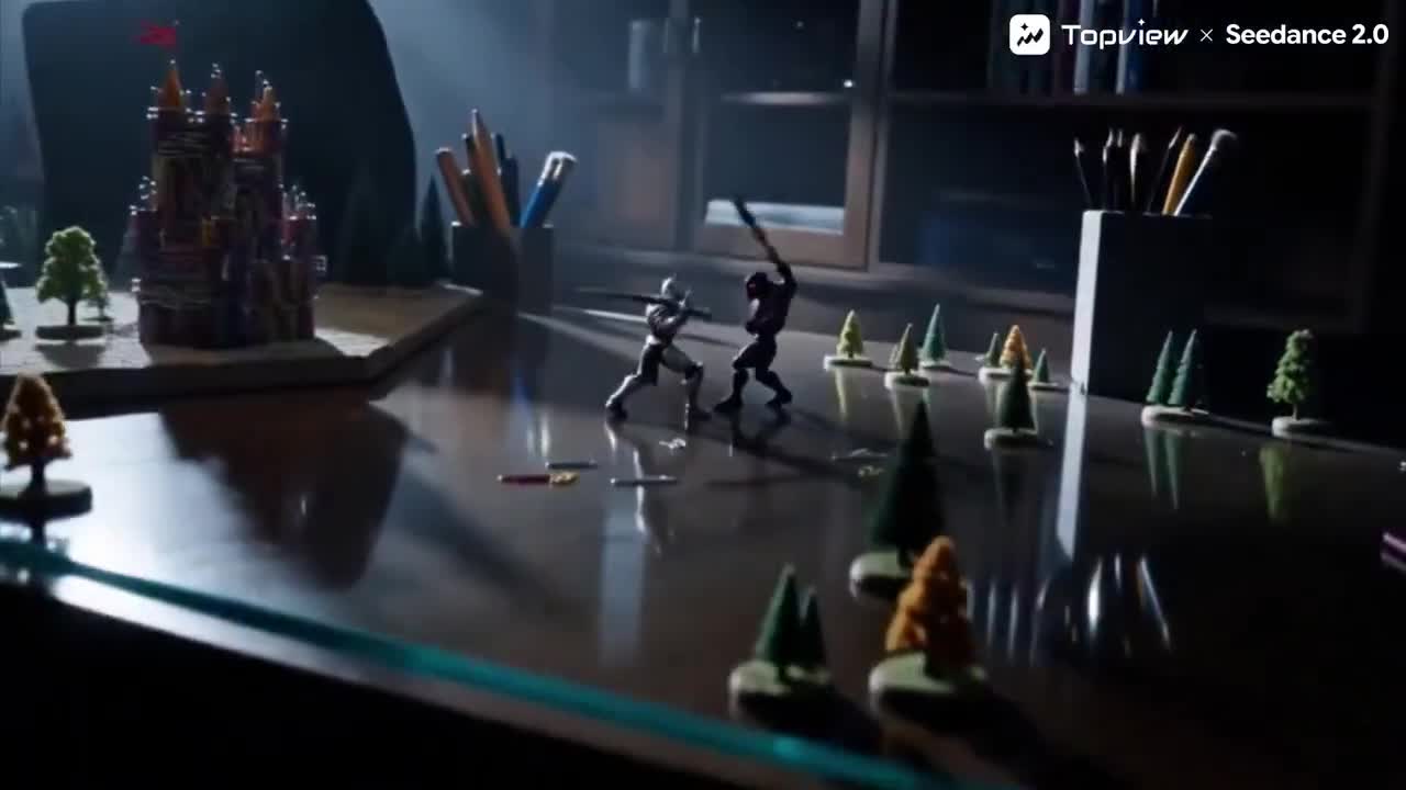 Seedance 2.0 Prompt: Toy Battle Macro Cinematography