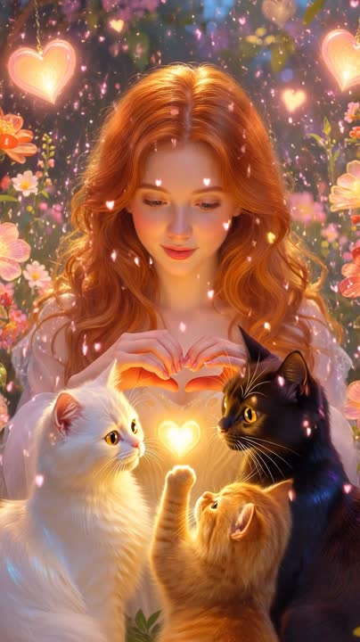 Seedance 2.0 Prompt: Valentine's Garden Portrait with Cats