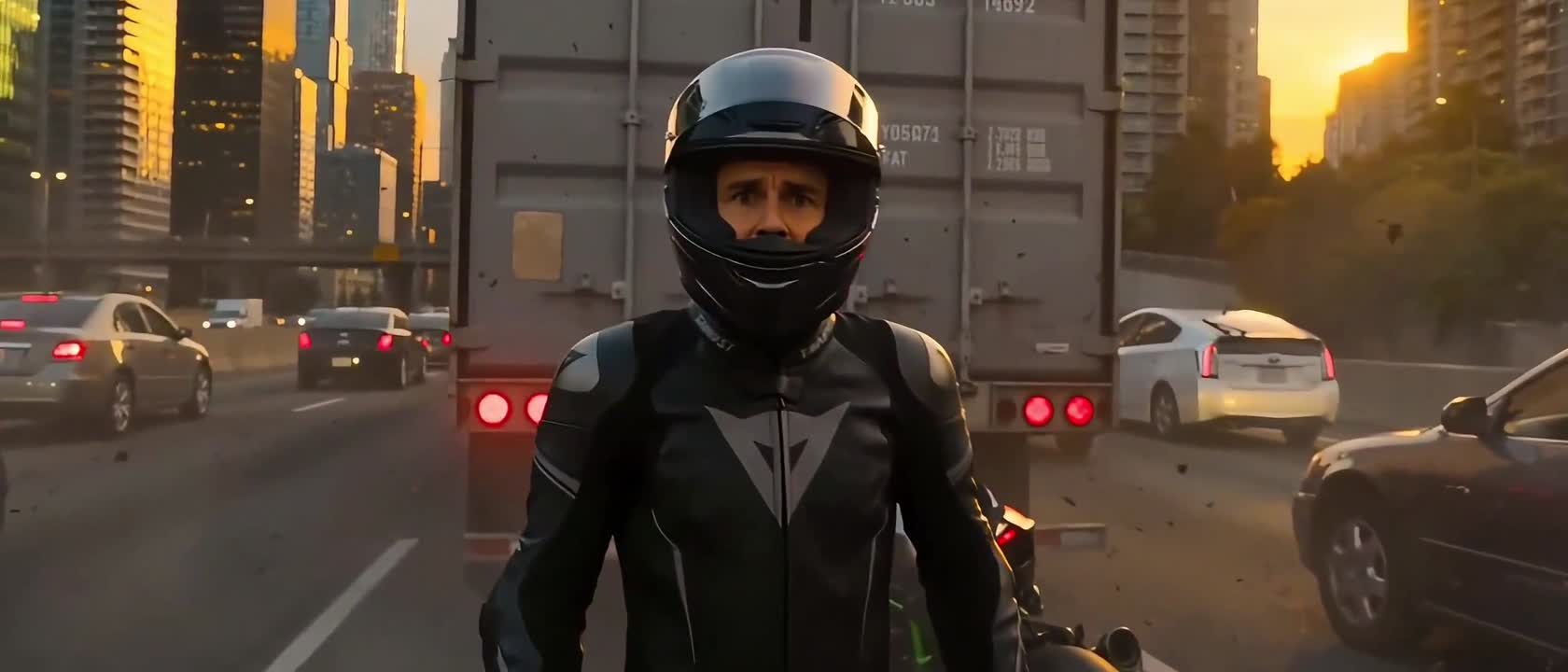 Seedance 2.0 Prompt: Cinematic Motorcycle Time-Freeze Action Scene
