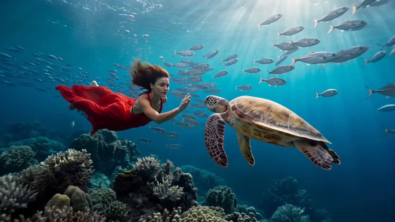 Underwater Fashion Editorial with Red Chiffon Dress - Seedance 2.0 Prompt