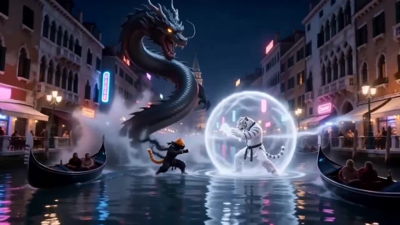 Seedance 2.0 Prompt: Cat Ninja vs. Tiger Warrior Time-Shift Martial Arts Epic