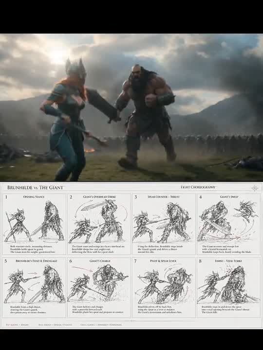 Seedance 2.0 Prompt: Valkyrie vs. Giant Fight Choreography