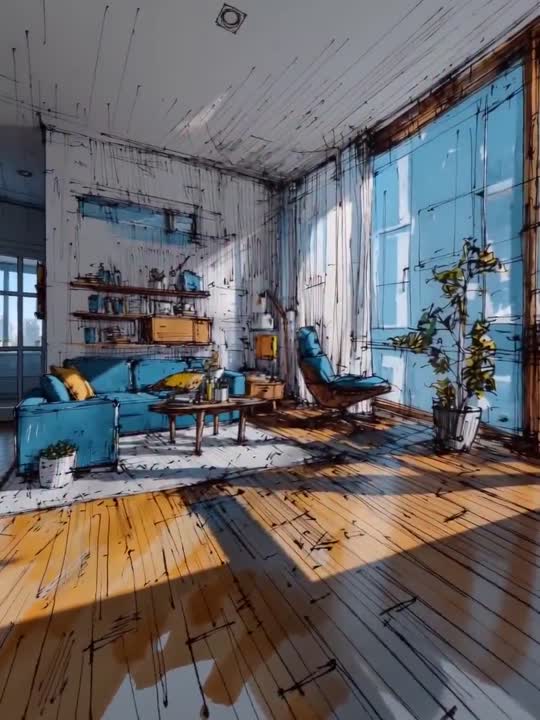 Seedance 2.0 Prompt: Hand-Drawn Interior Design Transformation Video