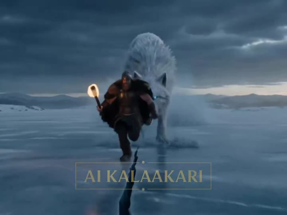 Seedance 2.0 Prompt: Viking Werewolf Frozen Lake Chase