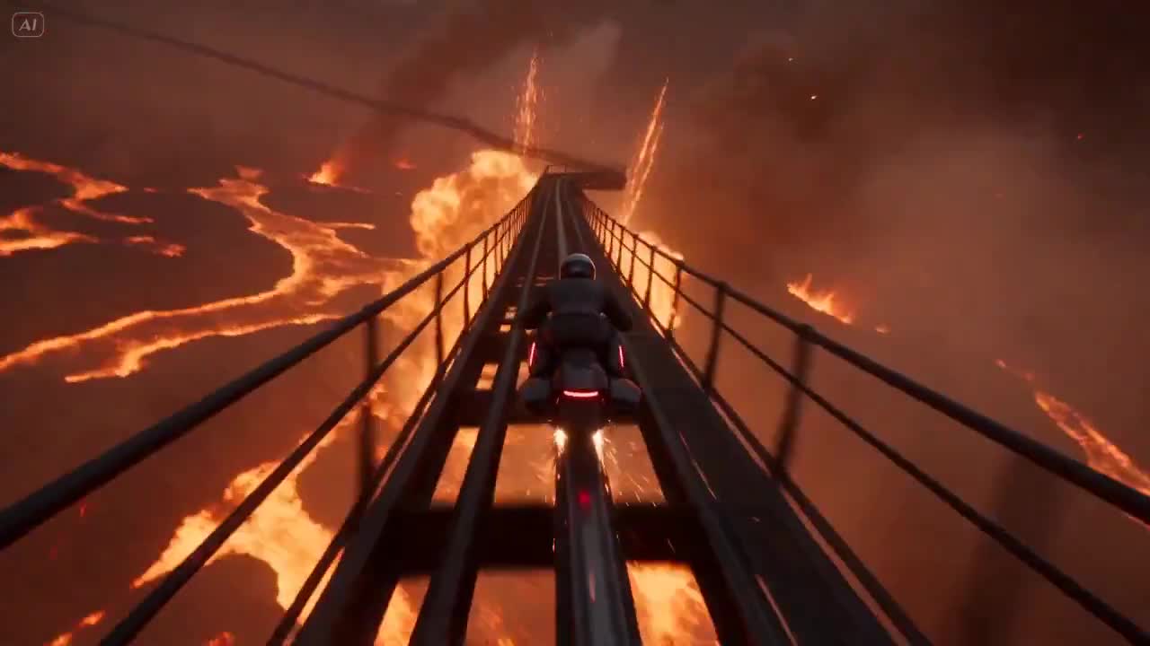 Seedance 2.0 Prompt: Volcanic Rail Rider Action Sequence