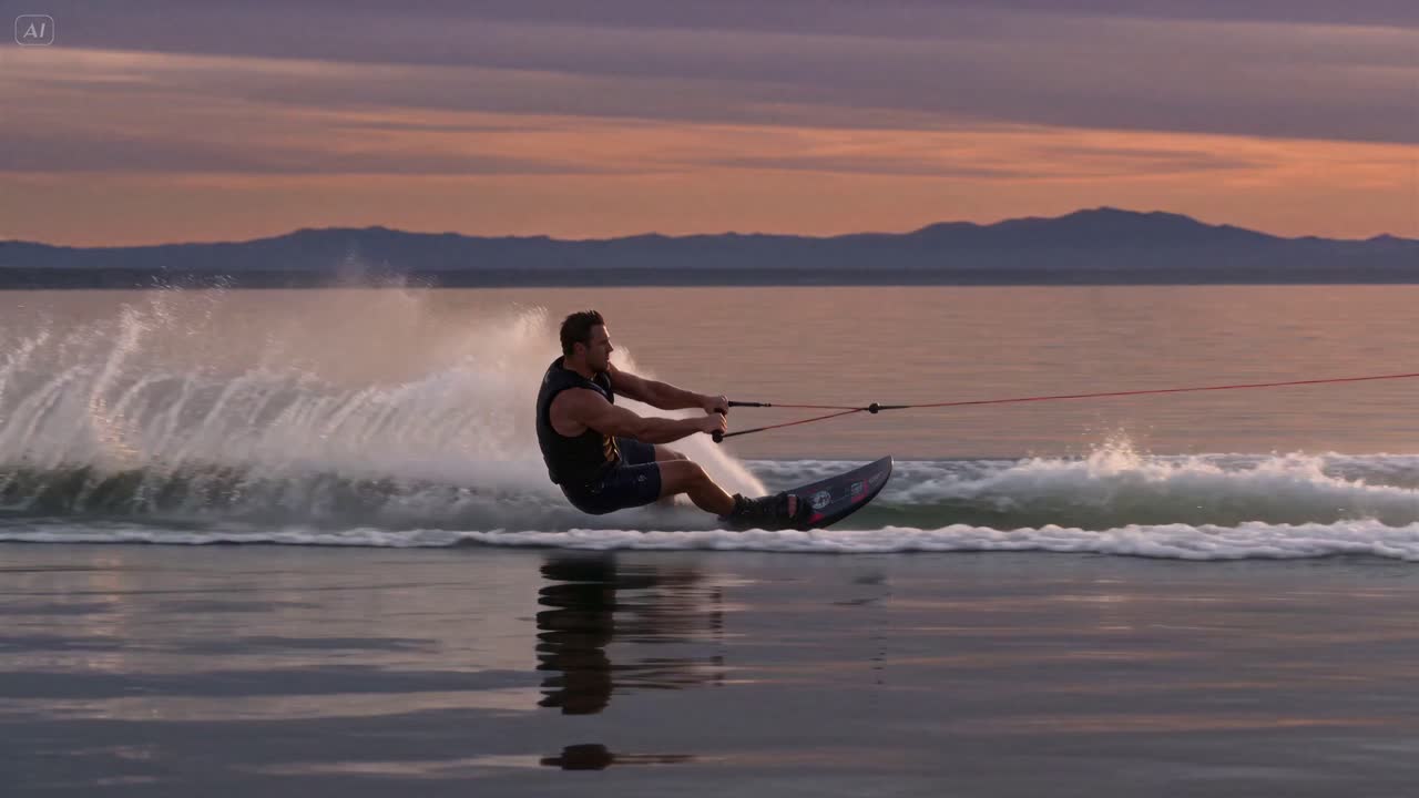 Seedance 2.0 Prompt: Cinematic Water Skier Crash at Sunset