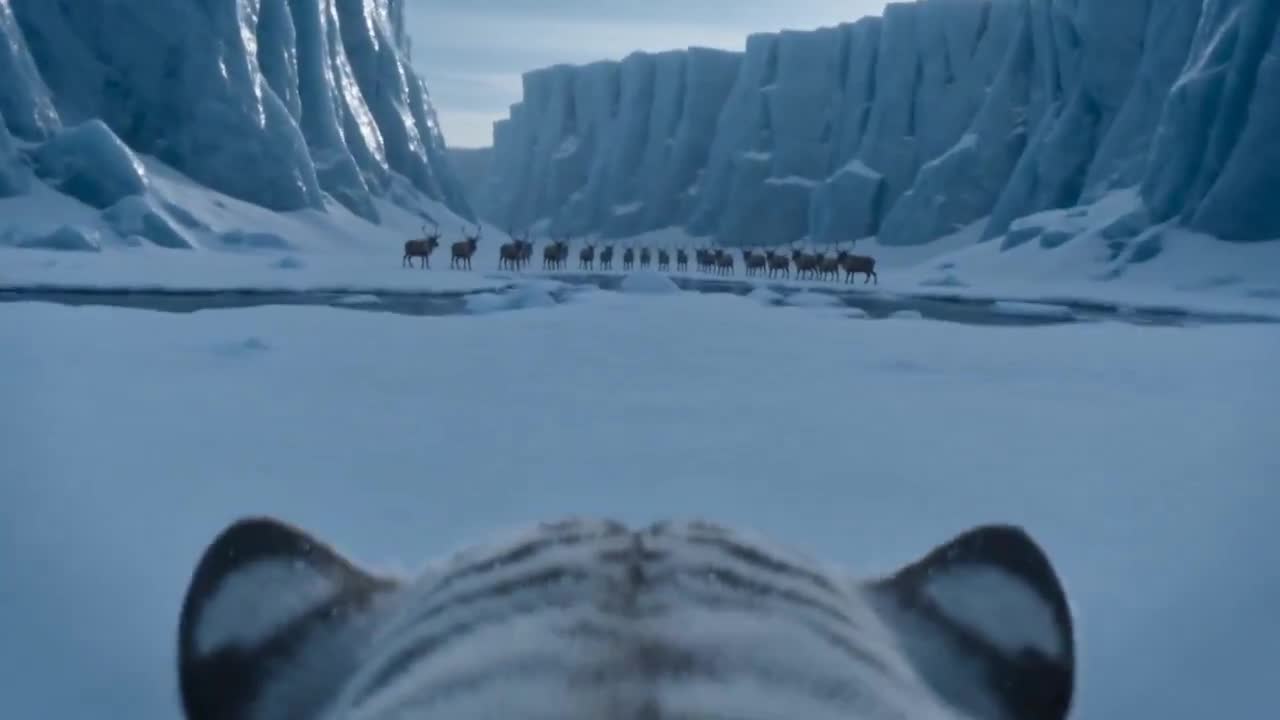 Seedance 2.0 Prompt: White Tiger Hunt in a Glacial Canyon