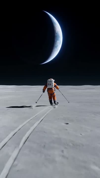 Seedance 2.0 Prompt: Astronaut Skiing on Lunar Plain