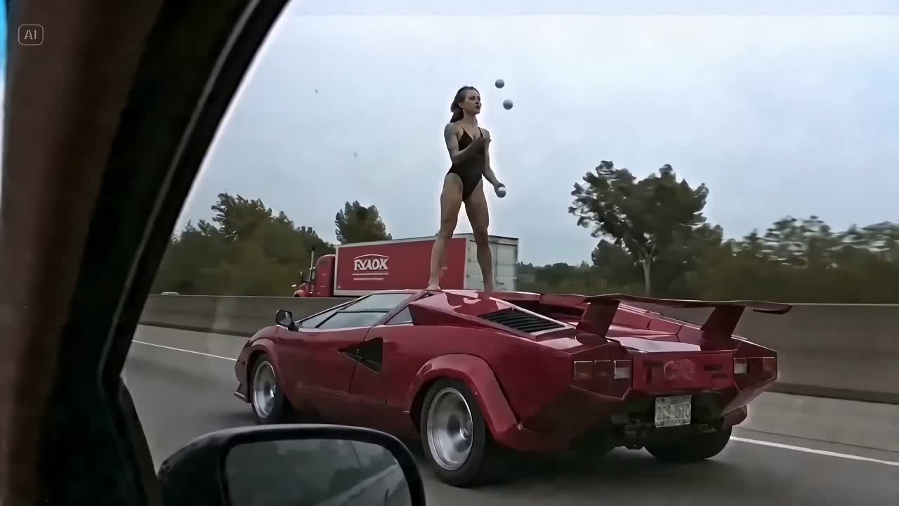 Seedance 2.0 Prompt: Woman Juggling on Moving Car in LA