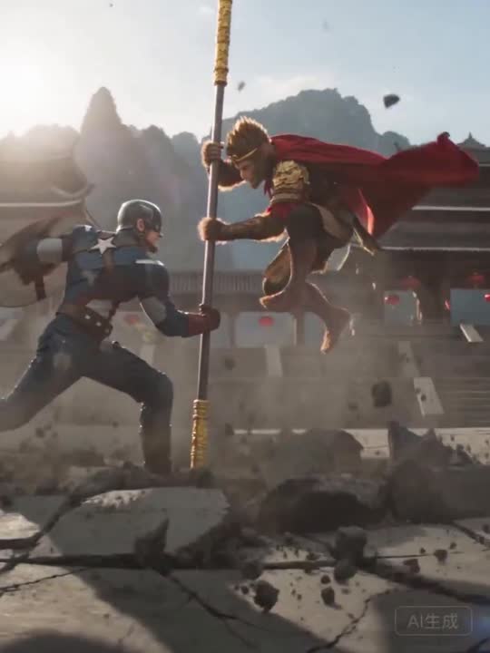 Seedance 2.0 Prompt: Wukong vs. Captain America Dynamic Battle